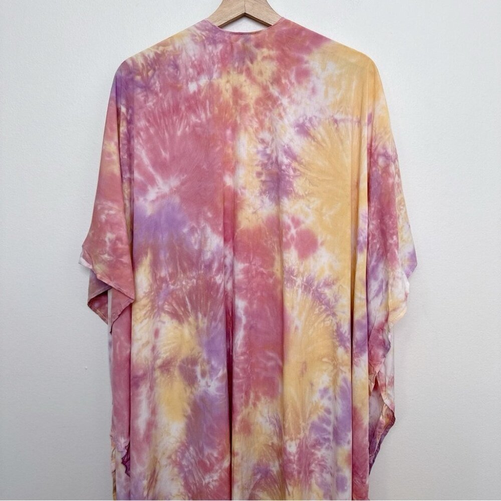 Torrid Womens One Size Pink Tie Dye Longline Ruana Kimono CN - Picture 9 of 11